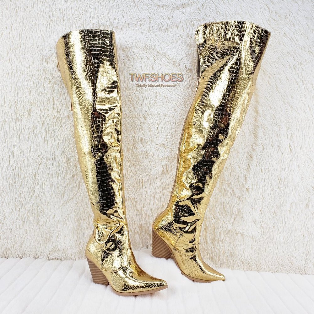 Gold Western Thigh High Boots Restocked